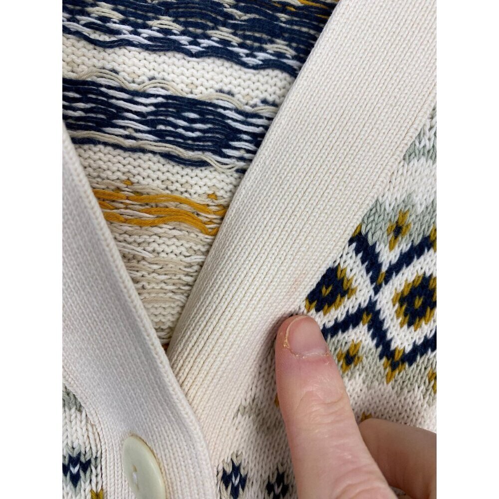 Vintage United Colors of Benetton Fair Isle Cotton Cardigan Sweater, Size Medium - Picture 5 of 9